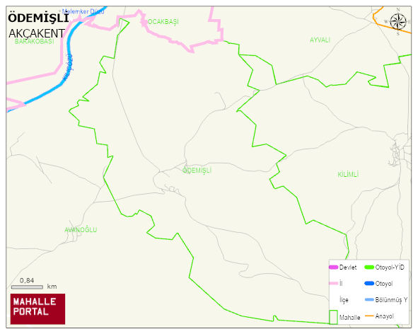 ÖDEMİŞLİ Köyü Haritası | Yükselti ve Doğa Özellikleri