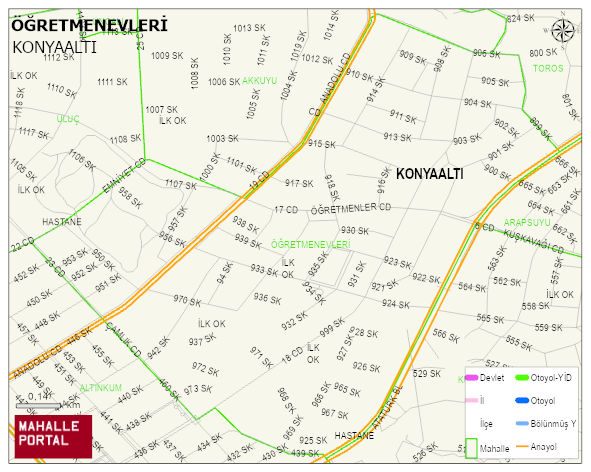 ÖĞRETMENEVLERİ Mahallesi Haritası | Dağlar, Ovalar ve Akarsu Bilgileri