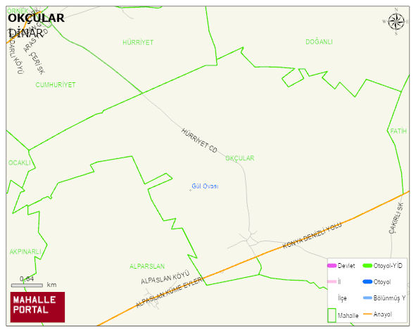 OKÇULAR Köyü Haritası | Dağlar, Ovalar ve Akarsu Bilgileri