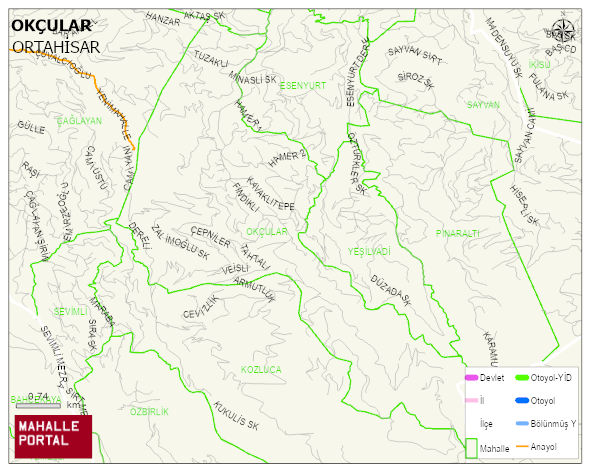 OKÇULAR Mahallesi Haritası | Yükselti ve Doğa Özellikleri