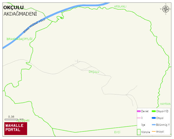 OKÇULU Köyü Haritası | İnteraktif Köy ve Mahalle Sınırları