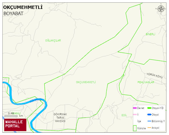 OKÇUMEHMETLİ Köyü Haritası | Mahalle ve Köy Sınırı