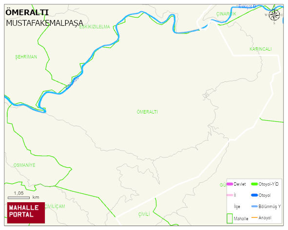 ÖMERALTI Mahallesi Haritası | Coğrafi Yapı ve Detaylı Haritası