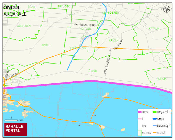 ÖNCÜL Mahallesi Haritası | Yükselti ve Doğa Özellikleri