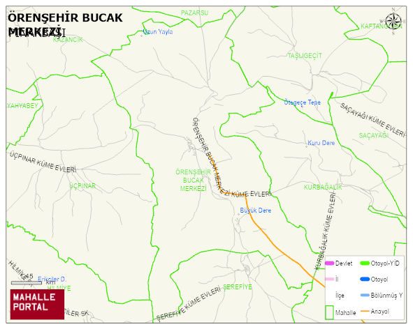 ÖRENŞEHİR BUCAK MERKEZİ Mahallesi Haritası | Mahalle ve Köy Sınırı