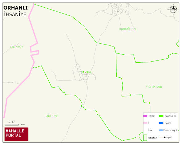 ORHANLI Köyü Haritası | Yükselti ve Doğa Özellikleri