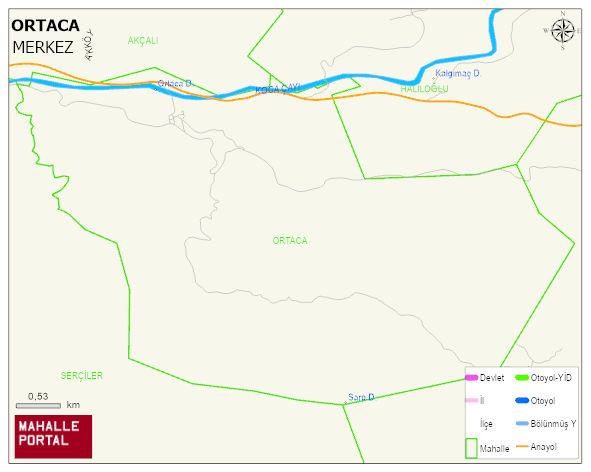 ORTACA Köyü Haritası | Yükselti ve Doğa Özellikleri