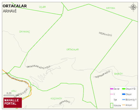 ORTACALAR Köyü Haritası | Dağlar, Ovalar ve Akarsu Bilgileri