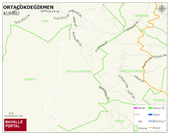 ORTAÇOKDEĞİRMEN Mahallesi Haritası | Mahalle ve Köy Sınırı