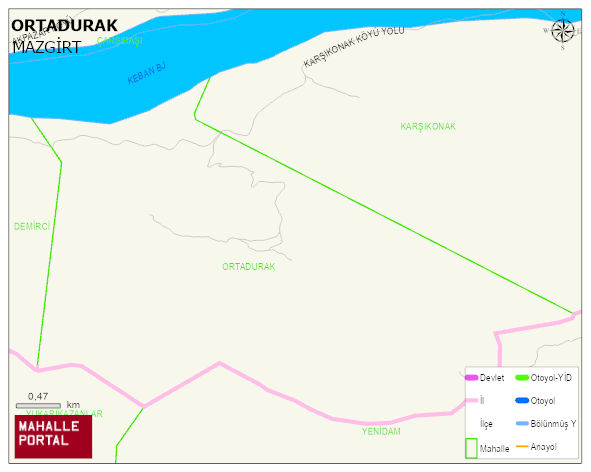 ORTADURAK Köyü Haritası | Yükselti ve Doğa Özellikleri