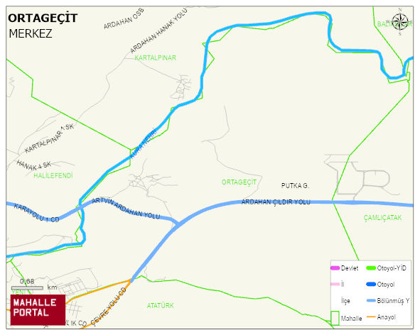 ORTAGEÇİT Köyü Haritası | Sayısal Bölge Görünümü