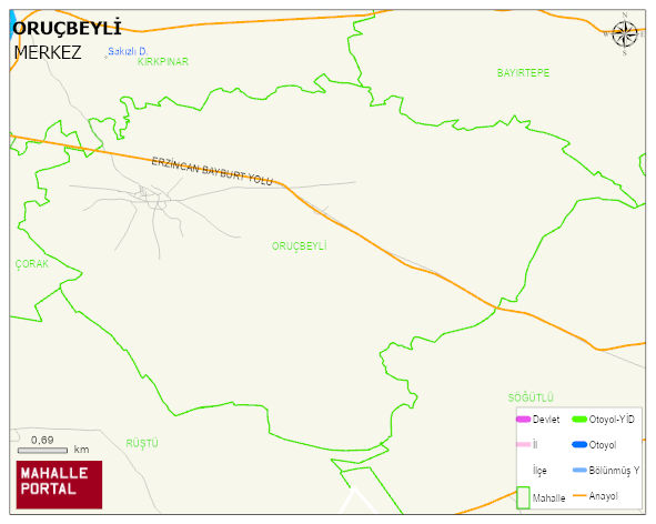 ORUÇBEYLİ Köyü Haritası | Mahalle ve Köy Sınırı