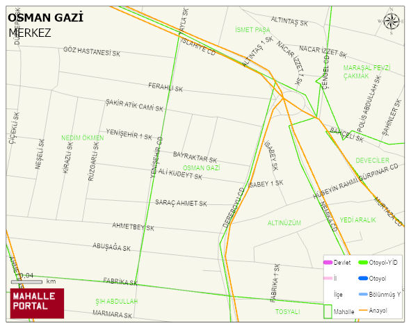 OSMAN GAZİ Mahallesi Haritası | Dağlar, Ovalar ve Akarsu Bilgileri