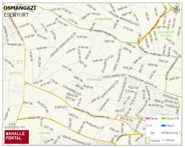 OSMANGAZİ Mahallesi Haritası | Dağlar, Ovalar ve Akarsu Bilgileri