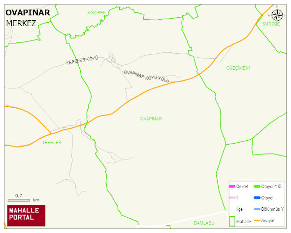 OVAPINAR Köyü Haritası | Yükselti ve Doğa Özellikleri