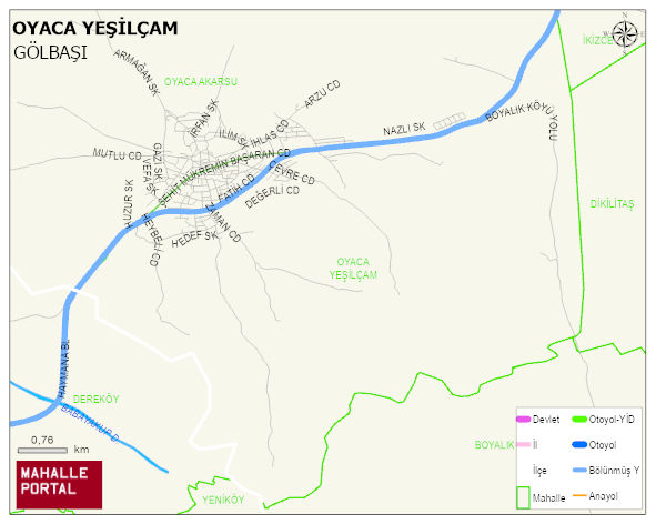 OYACA YEŞİLÇAM Mahallesi Haritası | İnteraktif Köy ve Mahalle Sınırları
