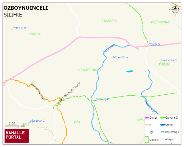 ÖZBOYNUİNCELİ Mahallesi Haritası | Yükselti ve Doğa Özellikleri