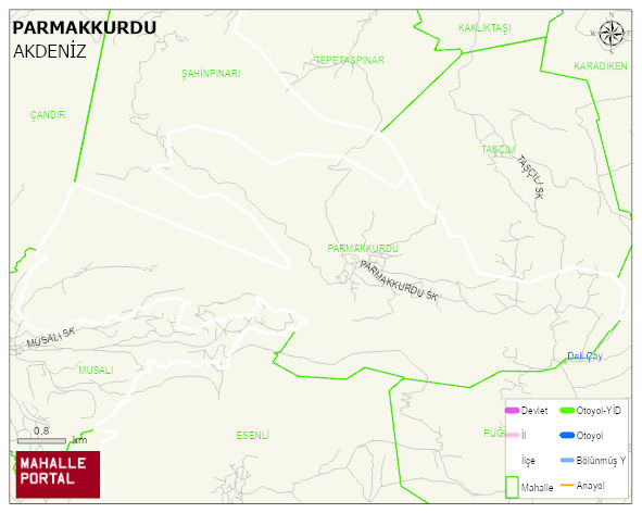 PARMAKKURDU Mahallesi Haritası | Coğrafi Yapı ve Detaylı Haritası