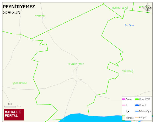 PEYNİRYEMEZ Köyü Haritası | Mahalle ve Köy Sınırı