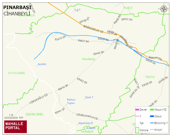 PINARBAŞI Mahallesi Haritası | Yükselti ve Doğa Özellikleri
