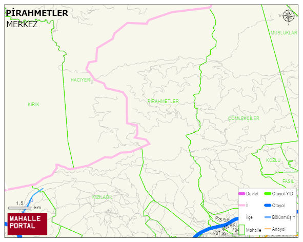 PİRAHMETLER Köyü Haritası | Mahalle ve Köy Sınırı