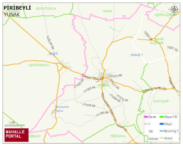 PİRİBEYLİ Mahallesi Haritası | Yükselti ve Doğa Özellikleri