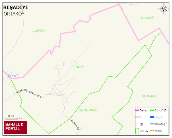 REŞADİYE Köyü Haritası | Mahalle ve Köy Sınırı