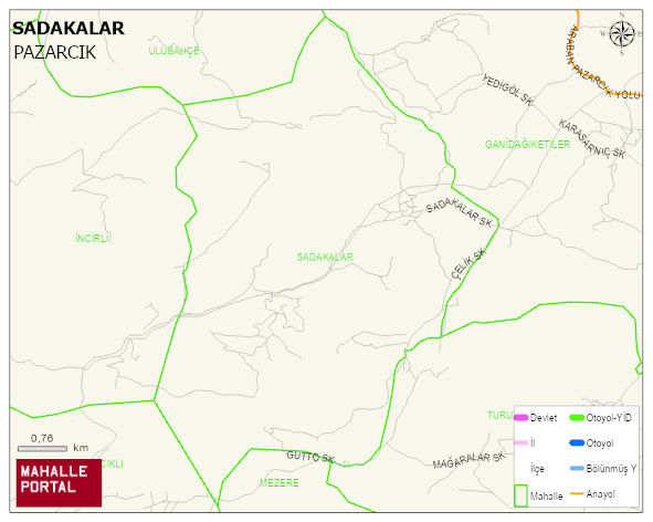 SADAKALAR Mahallesi Haritası | Mahalle ve Köy Sınırı