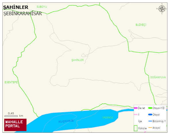 ŞAHİNLER Köyü Haritası | Dağlar, Ovalar ve Akarsu Bilgileri