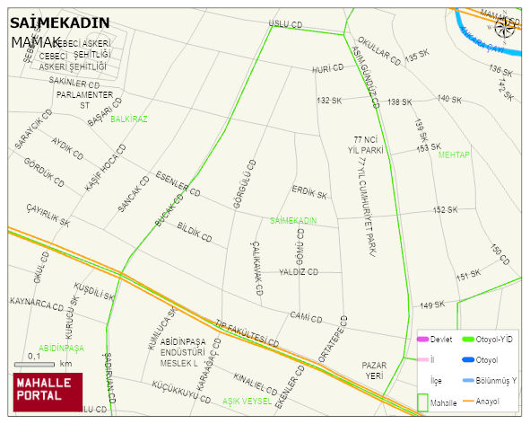 SAİMEKADIN Mahallesi Haritası | Yükselti ve Doğa Özellikleri