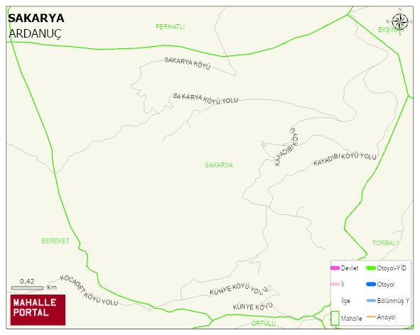 SAKARYA Köyü Haritası | Dağlar, Ovalar ve Akarsu Bilgileri