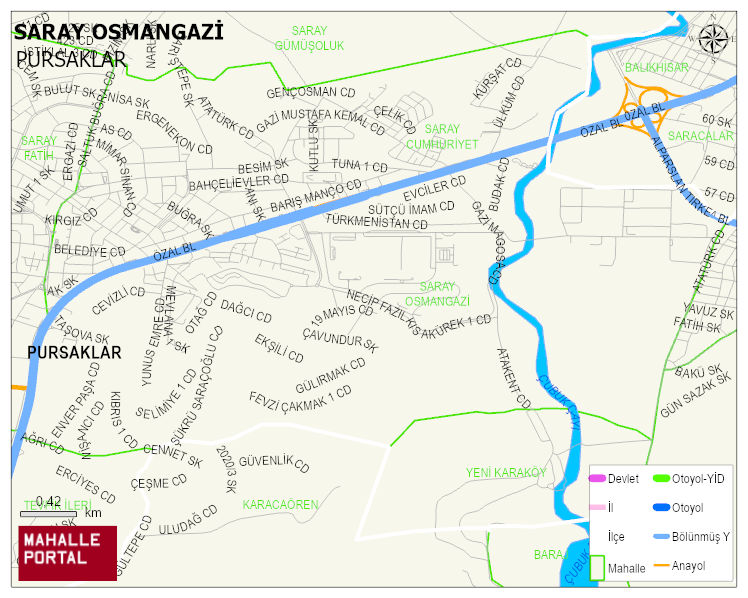 SARAY OSMANGAZİ Mahallesi Haritası | Mahalle ve Köy Sınırı