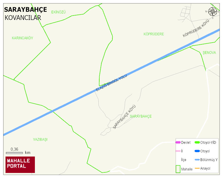 SARAYBAHÇE Köyü Haritası | Yükselti ve Doğa Özellikleri