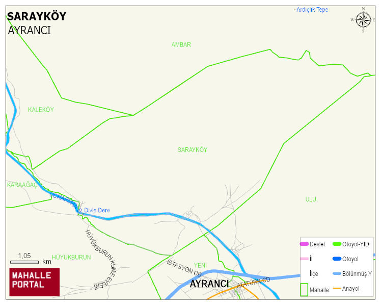 SARAYKÖY Köyü Haritası | Yükselti ve Doğa Özellikleri