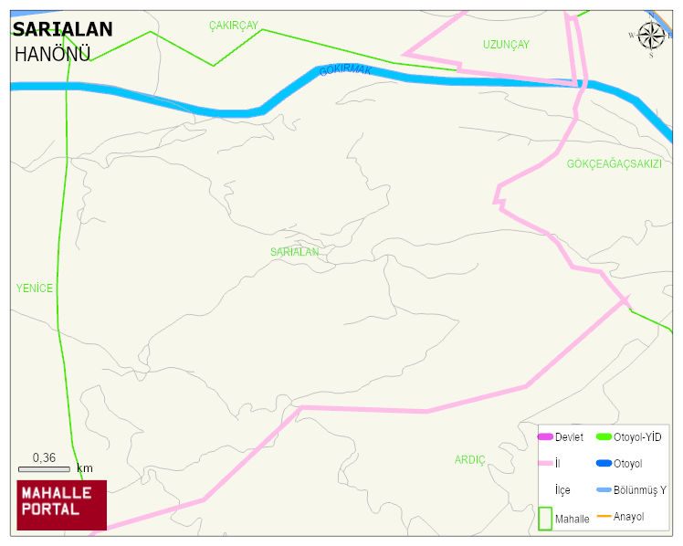 SARIALAN Köyü Haritası | Dağlar, Ovalar ve Akarsu Bilgileri