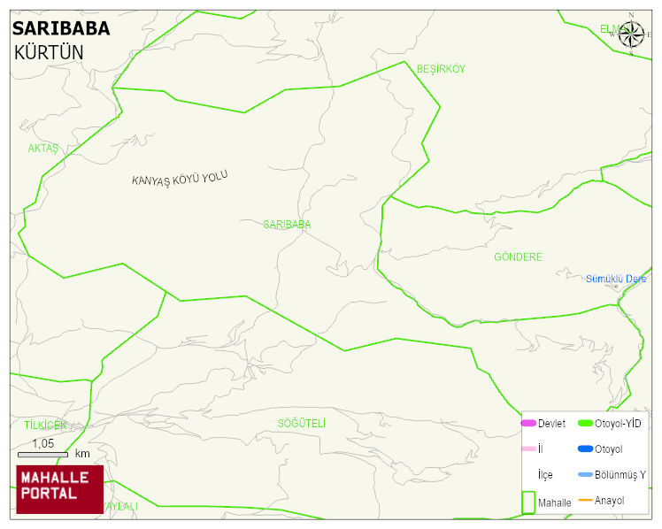 SARIBABA Köyü Haritası | Dağlar, Ovalar ve Akarsu Bilgileri