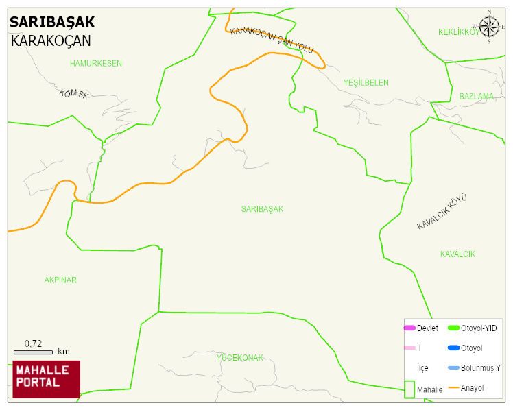 SARIBAŞAK Köyü Haritası | Mahalle ve Köy Sınırı