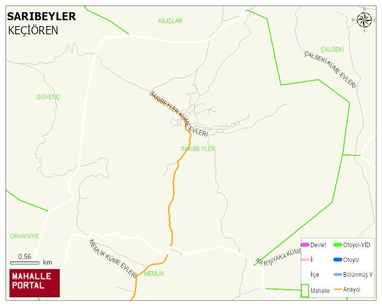 SARIBEYLER Mahallesi Haritası | Mahalle ve Köy Sınırı