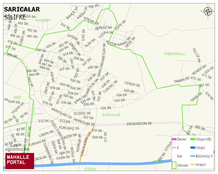 SARICALAR Mahallesi Haritası | Mahalle ve Köy Sınırı