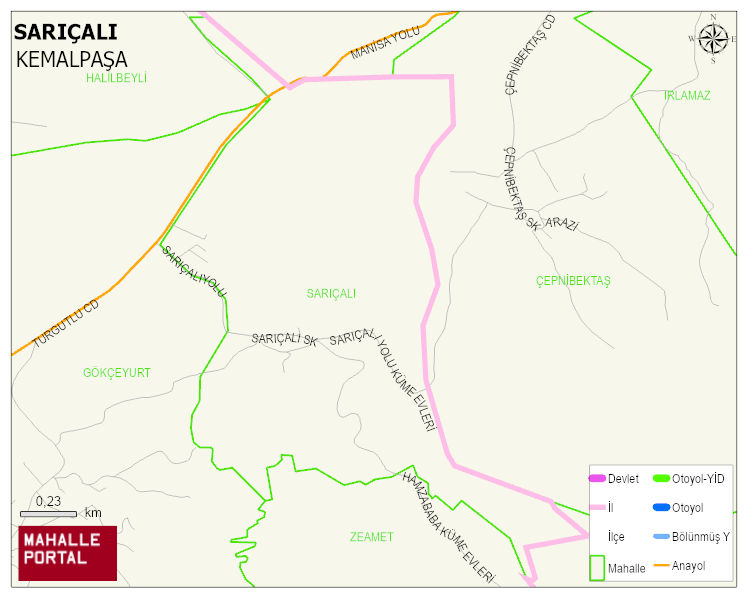 SARIÇALI Mahallesi Haritası | Yükselti ve Doğa Özellikleri