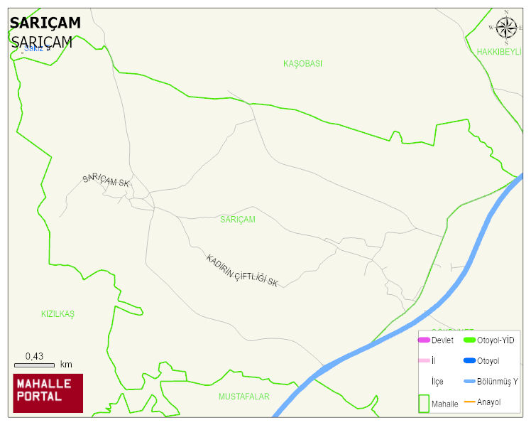 SARIÇAM Mahallesi Haritası | Mahalle ve Köy Sınırı