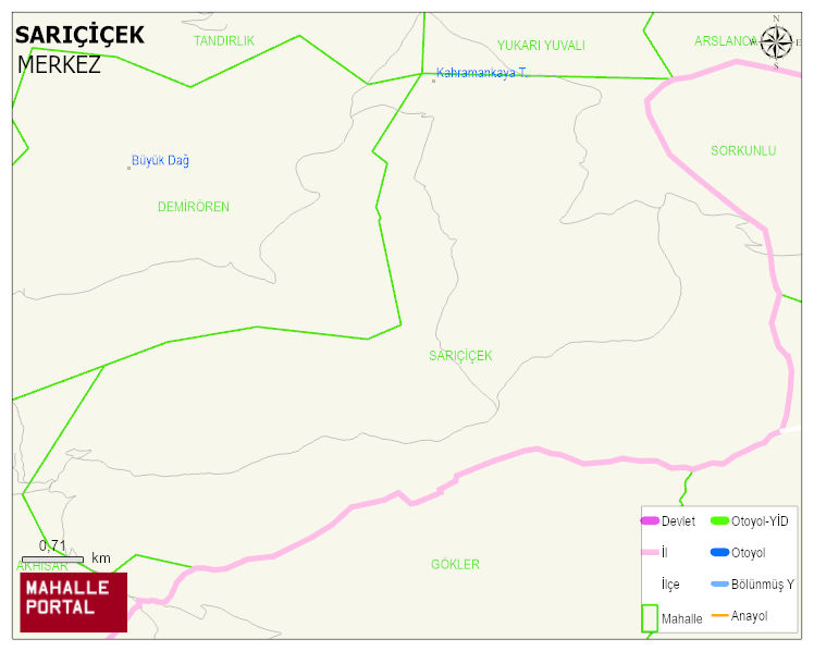 SARIÇİÇEK Köyü Haritası | İnteraktif Köy ve Mahalle Sınırları