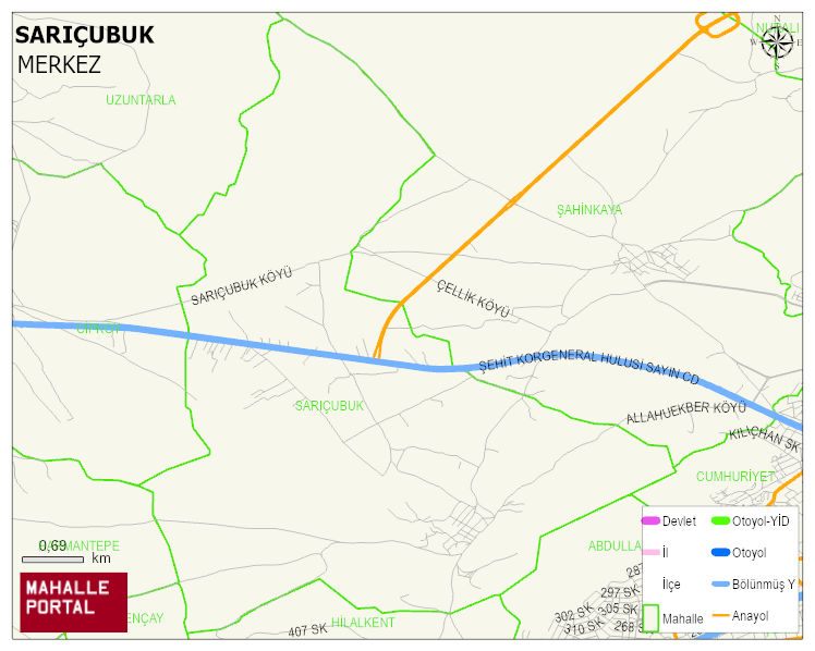 SARIÇUBUK Köyü Haritası | Mahalle ve Köy Sınırı