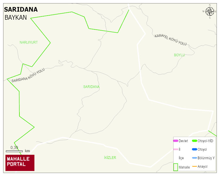 SARIDANA Köyü Haritası | İnteraktif Köy ve Mahalle Sınırları