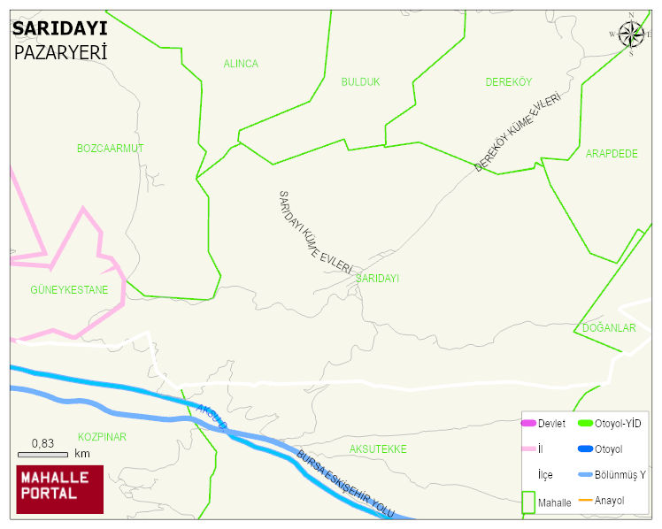 SARIDAYI Köyü Haritası | Dağlar, Ovalar ve Akarsu Bilgileri