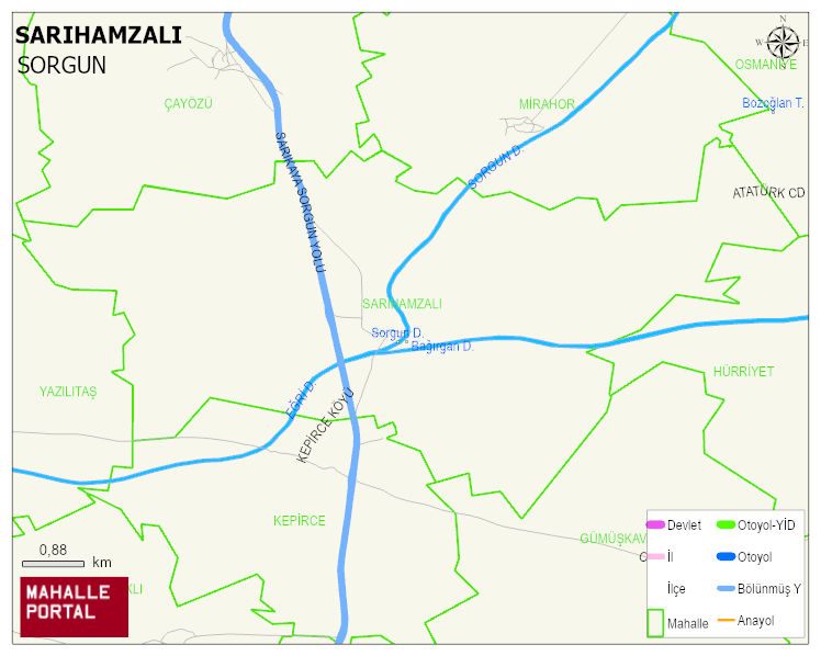 SARIHAMZALI Köyü Haritası | Dağlar, Ovalar ve Akarsu Bilgileri