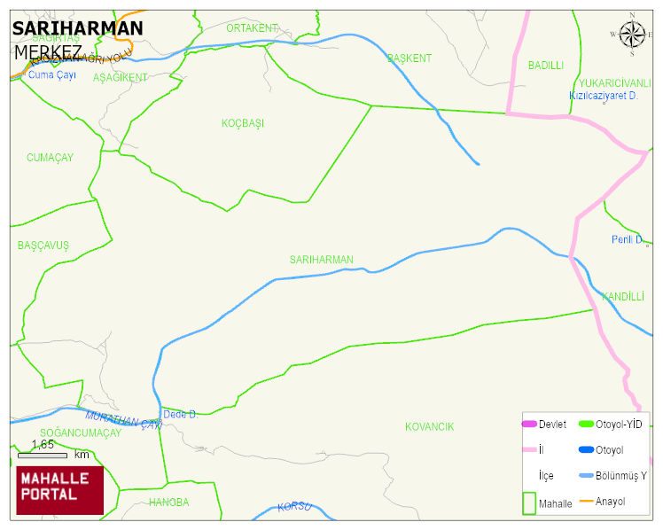 SARIHARMAN Köyü Haritası | Mahalle ve Köy Sınırı
