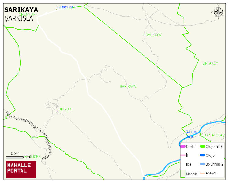 SARIKAYA Köyü Haritası | Dağlar, Ovalar ve Akarsu Bilgileri