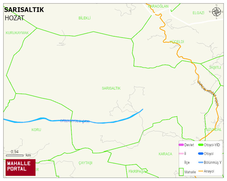 SARISALTIK Köyü Haritası | Dağlar, Ovalar ve Akarsu Bilgileri