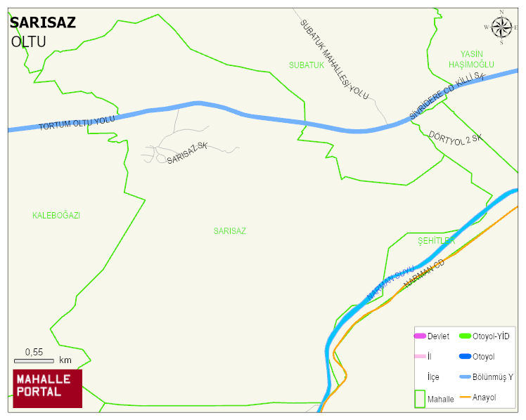 SARISAZ Mahallesi Haritası | Yükselti ve Doğa Özellikleri
